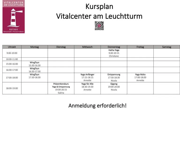 Kursplan des Vitalcenters